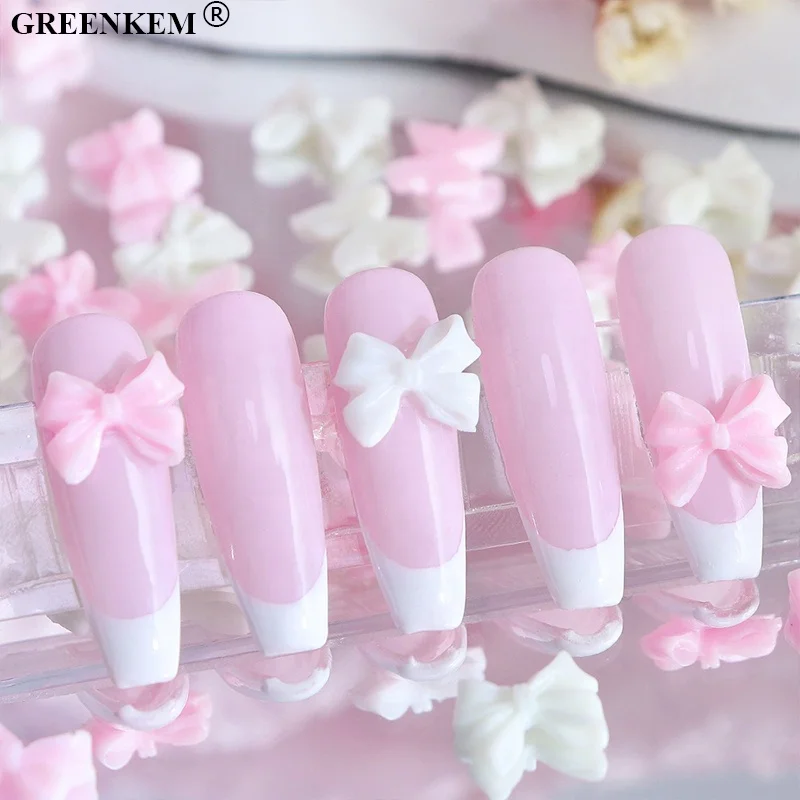 50pcs bag New Mix color Nail Bow Charms Flower Bear Bow Nail Decorations Accessories Beautiful Girl Bow Tie Nail Art Charms
