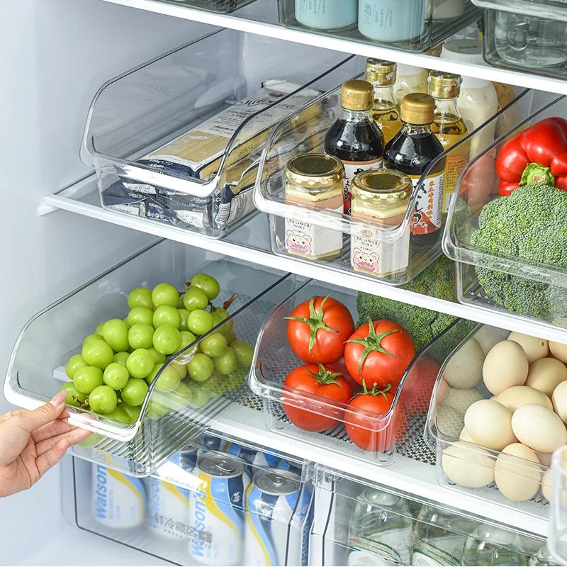 Best Sell Medium-sized Pantry Storage Stackable Plastic Clear Bpa Free Refrigerator Fridge Organizer Bins With Handles