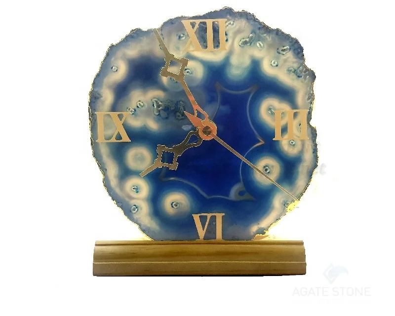 Top Selling Agate Stone Clocks with Wooden Stand : Cheap Price Agate Gifts : Desk and Table Clocks with stand