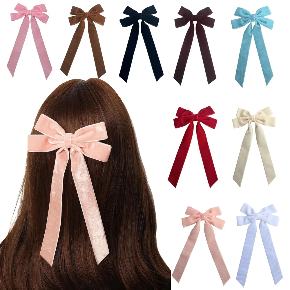 New velvet ribbon hair bow sweet hair bow long tail bowknot bow clip for women hair accessory