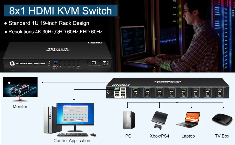 8 Port HDMI KVM switch New 8 Port HDMI KVM Switch with USB2.0 devices 4k IR Remote 8 port usb printer sharing switch