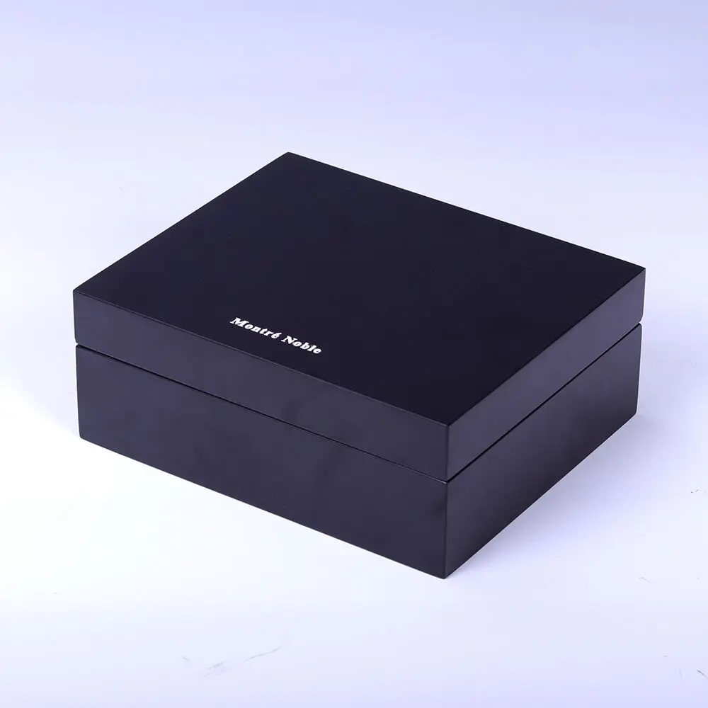 Wholesale Custom Design Elegant Wood Watch Wallet Travel Cases Luxury Black Brand Watch Box with Flipped Top for Gift