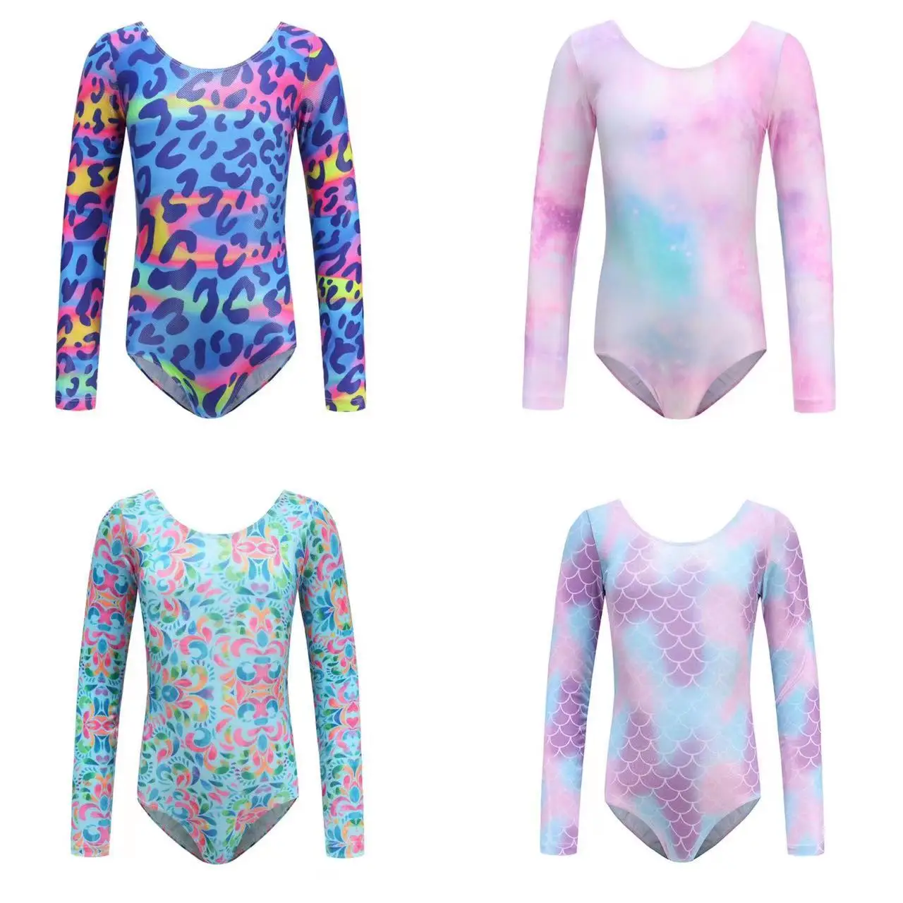 Children One Piece Dancing Outfits Girls Ballet Leotards Wear Long Sleeve Leotards