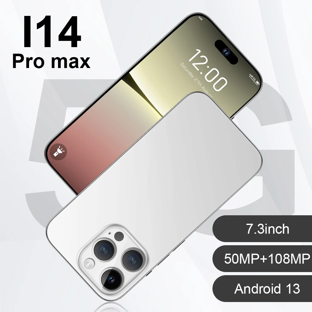 Высококачественные футболки с надписями «i 14 Pro Max 5G 6 8 дюймов Оригинальный мобильный телефон 1 Гб + 16 ТБ большой объем памяти смарт-телефон камера