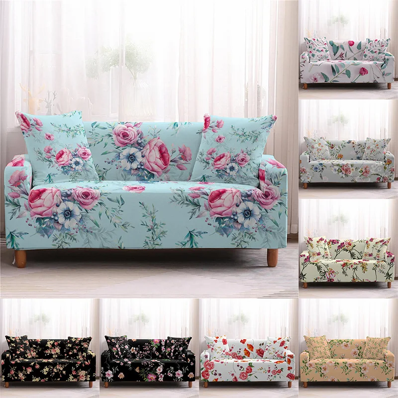 Home 3D printed leaves living room sofa cover full package elastic sofa cover cloth combined sofa cushion