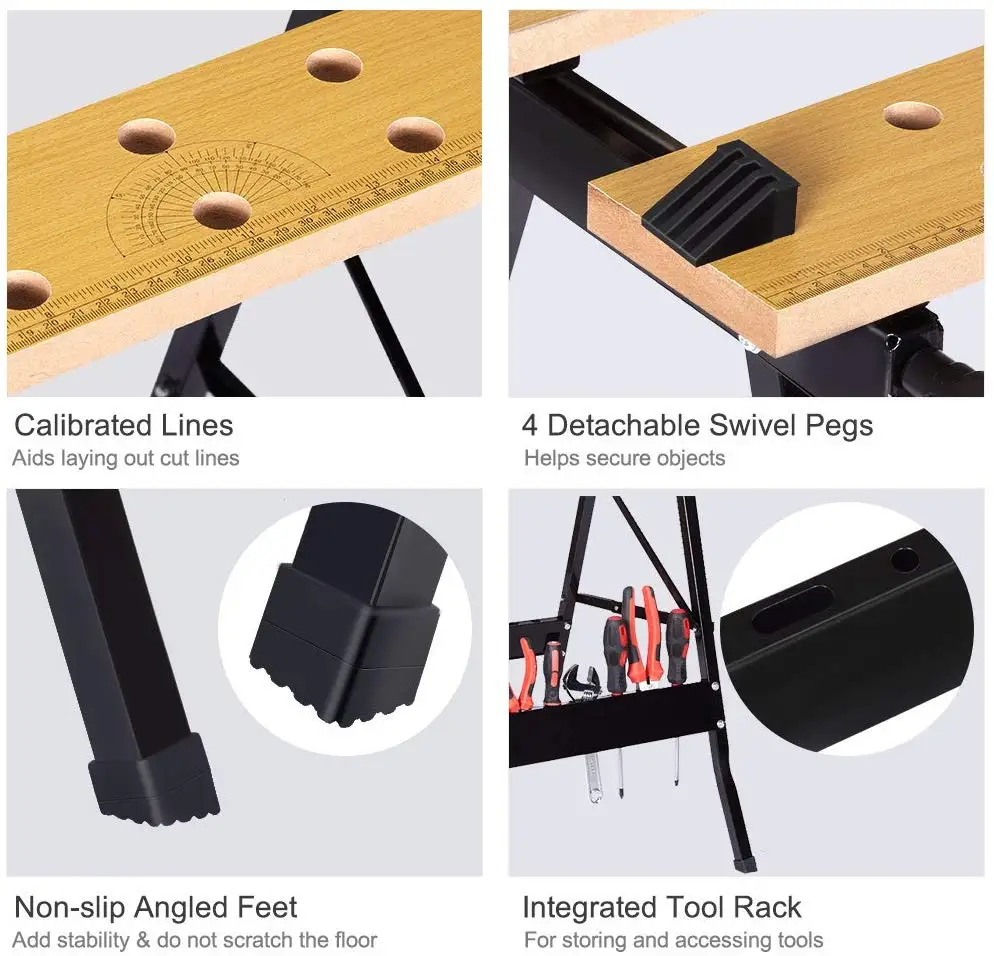 High Load Capacity Portable Clamping Saw Horse Work Bench