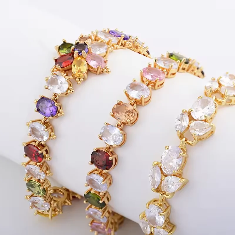 Fashion Jewelry Flower Copper Inlaid Colorful Chain Bracelet for Women and Girls Hypoallergenic Link Bracelets as Jewelry Gifts