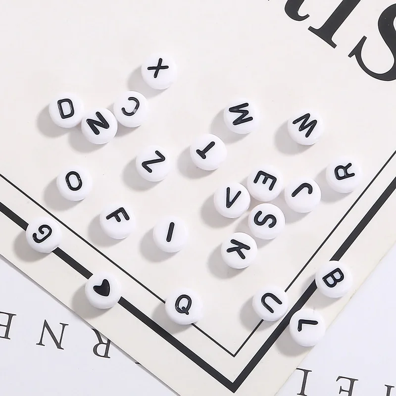 Wholesale 100pcs Acrylic Plastic Round Flat Alphabet English Letter Lucite DIY Beads Jewelry Making Supplies