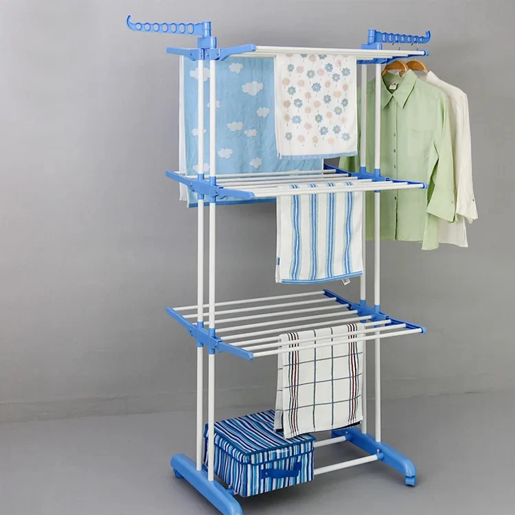 Heavy-Duty Portable PVC and Aluminium Clothing Organizer Modern Standing Foldable Dry Rack with Wheels for Laundry Use