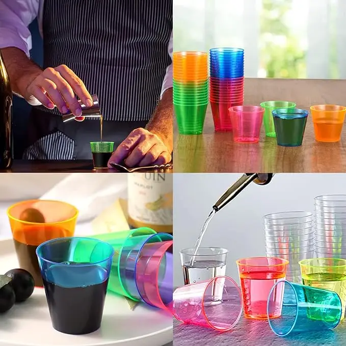 multi-use neon plastic 1oz shot glasses reusable plastic bullet cup shot glass acrylic stand shot glasses