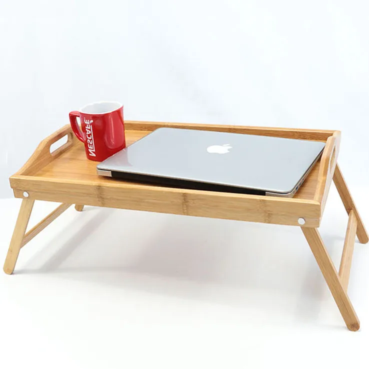 Foldable Bamboo Breakfast Bed Table Phone Holder Laptop Bed Tray Table With Handle And Folding Legs bamboo breakfast table