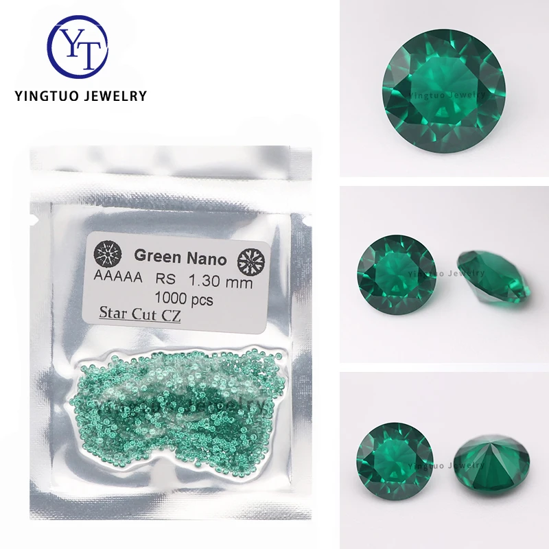 Wuzhou Yingtuo Good Quality Round Cut 1.0mm Green Nano Color Stones In Large Stocks Synthetic Gemstones