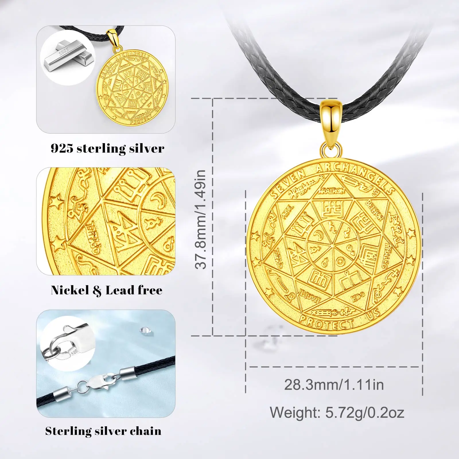 Merryshine Magic Seals Amulets Spiritual Lucky 18k gold Coin Pendent Jewelry Seven Seals of the Archangels Necklace