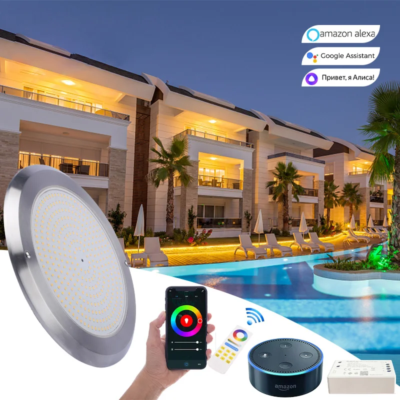 VLIKE 18W 25w 35w smart LED Pool Light Smart Phone App WIFI stainless steel Resin Filled Swimming Pool Lamp Underwater Lights