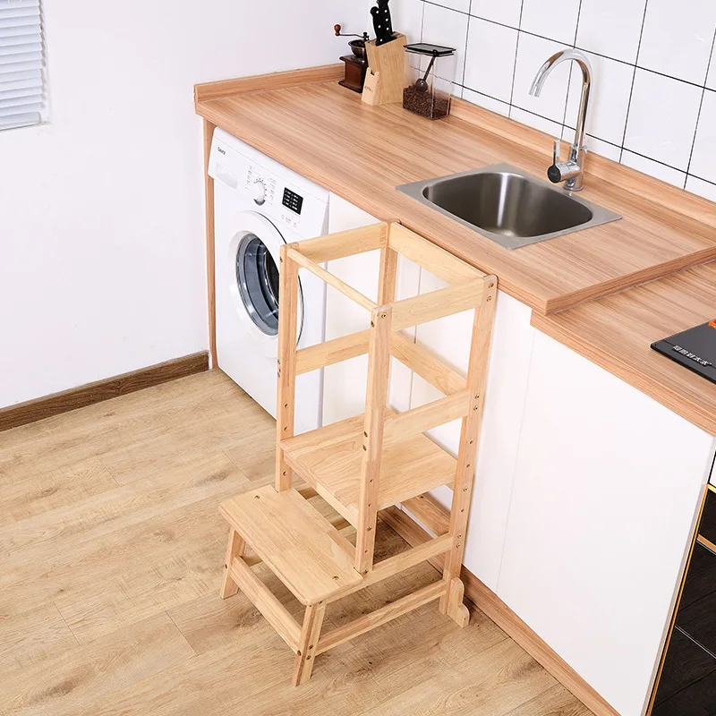 Non-slip baby kitchen hand-washing bamboo platform step pad foot height children step stool children learning tower