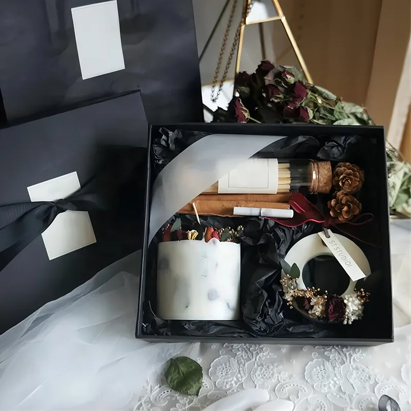 Gift Box Luxury Private Label Dried Flower Soy Scented Candle and Wax Tablet Gift Set