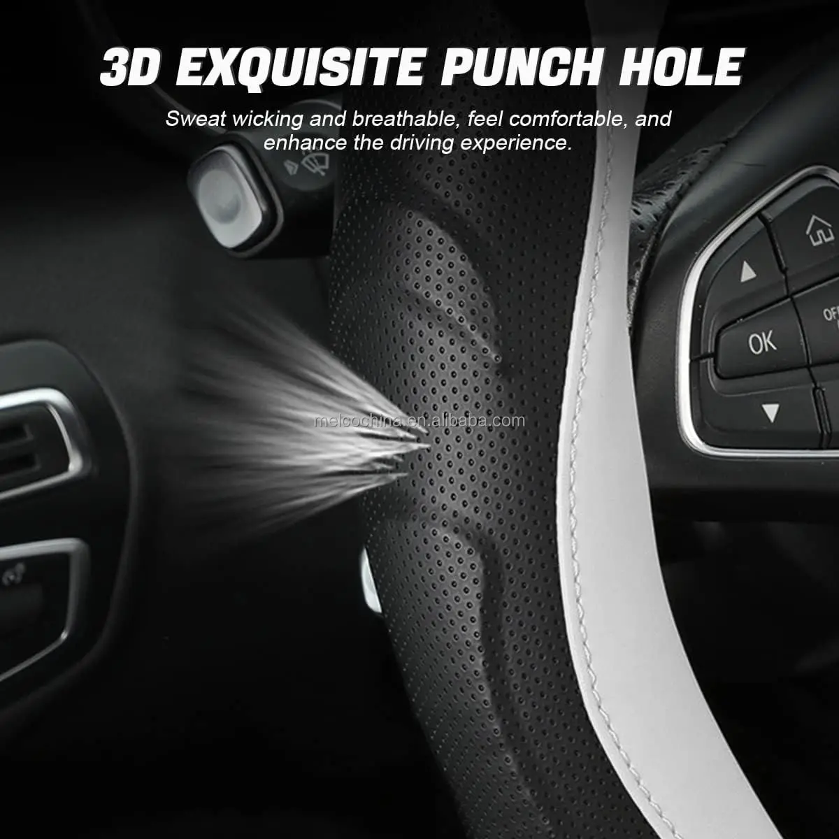 MELCOUniversal 15 Inch Anti-Slip Car Steering Wheel Decorative Cover,3D Massage Grip Black/ White Steering Wheel Airbag Cover