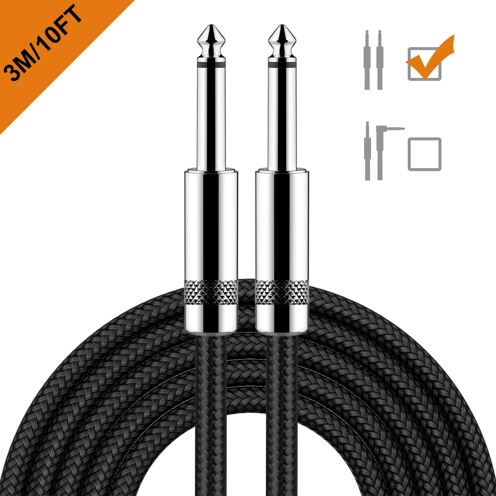 Amazon Best Sellers 3M 10FT Braided 1/4 Inch Right Angle to Straight Electric Instrument Audio Cable Music Guitar Cable
