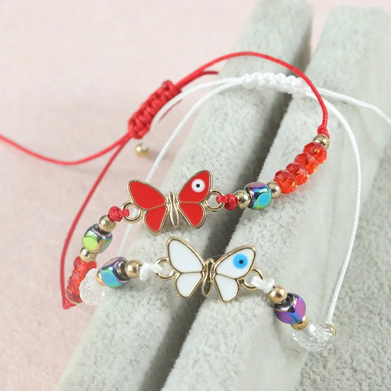 New Design Faceted Crystal Beads Bracelet Birthday Gifts Fashion Colorful Drip Oil Eye Butterfly Charm Bracelets for Teen Girls