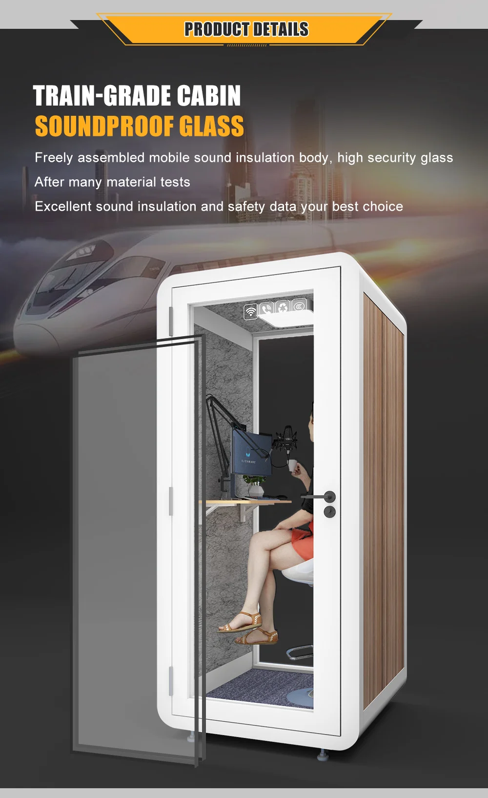 Factory supply quality 1.0x1.0x2.3m acoustic private pod meeting work phone booth phone calling soundproof office pods