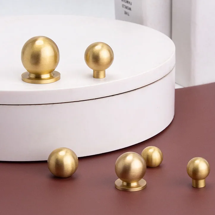 Brushed Solid Brass Ball Shape Funiture Dresser Knob Gold Kitchen Cabinet Drawer Knobs for Furniture Cabinet Cupboard Door