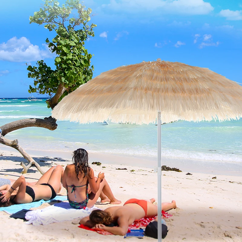 Custom Natural Color Outdoor, Retro Palm Thatch Roof Hawaii Pp Straw Grass Tiki Hula Sun Beach Parasols Thatched Umbrellas /
