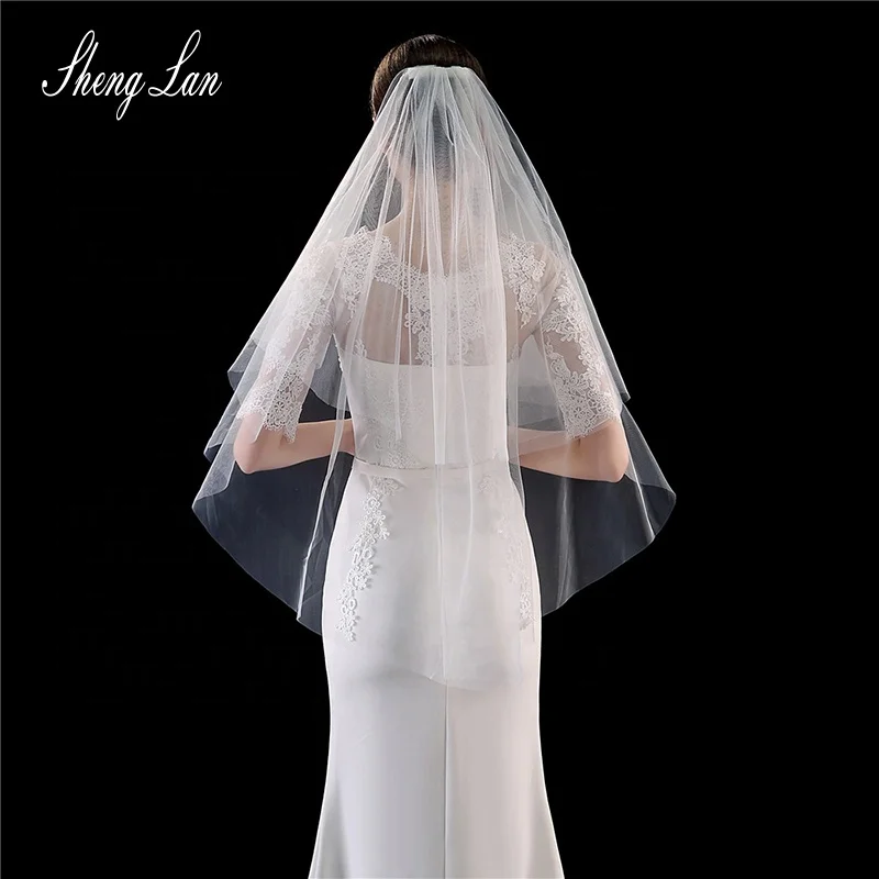Shenglan New Design Bridal Net Veil For Wedding Short Double Layer Ivory Wedding Bride Veil For Bridal
