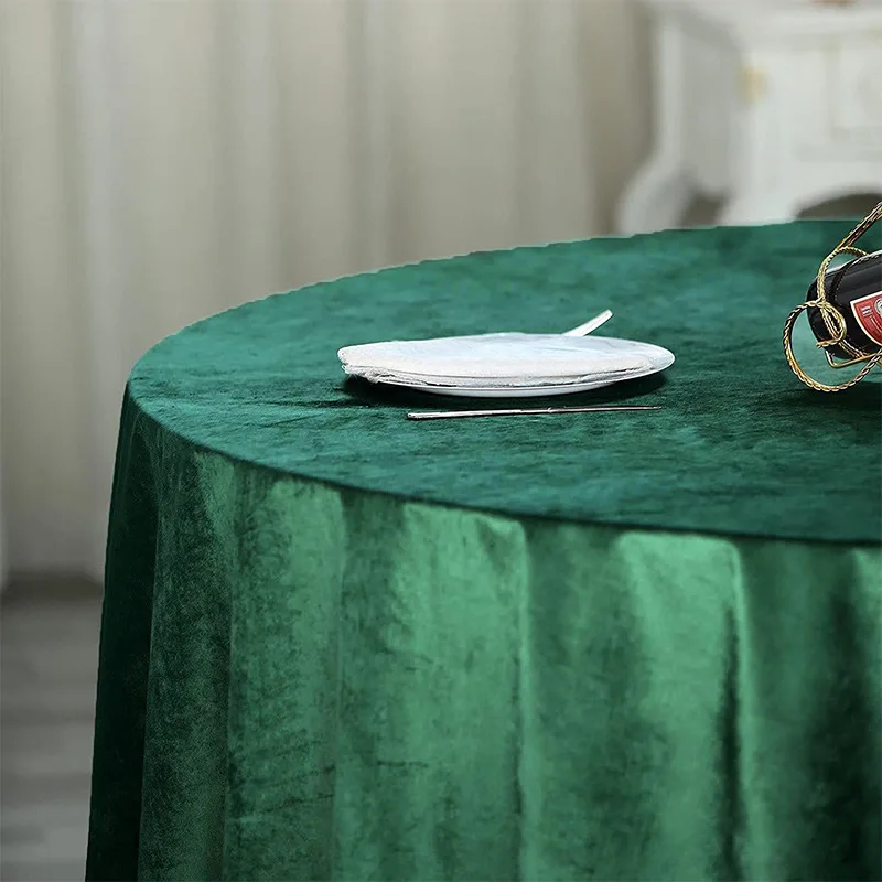 Luxury Thicken Velvet Table Cloth Solid Color Velvet Table Cloth Green Custom Round Tablecloths