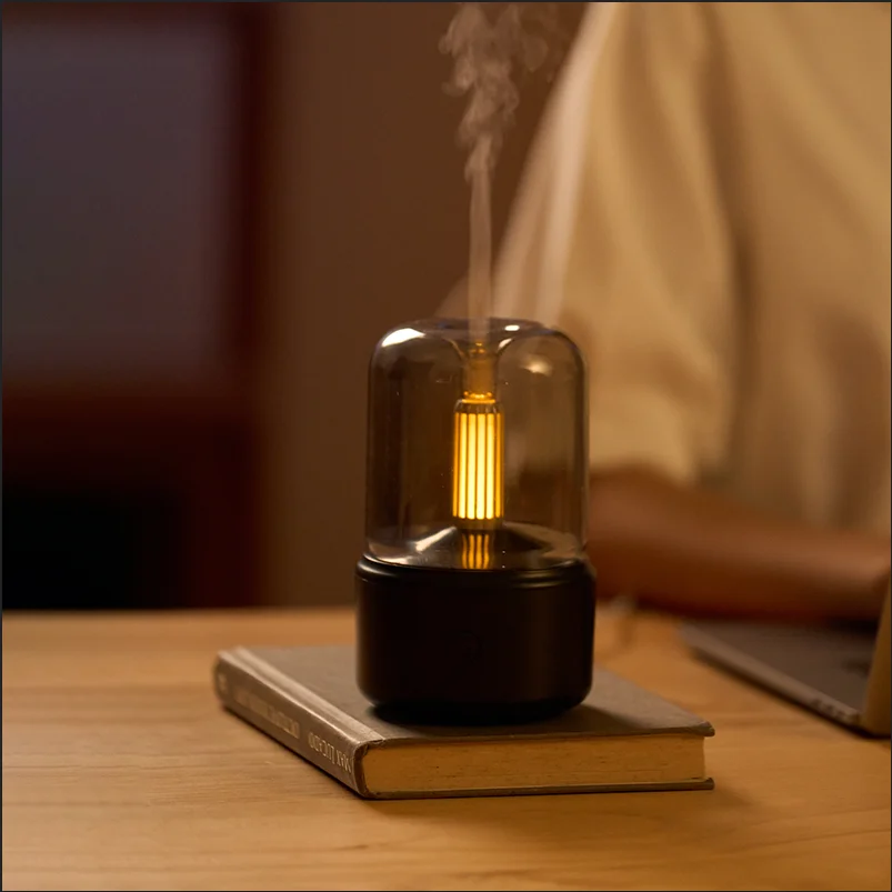 New Humidifier Essential Oil Scent Diffuser Candle Led Night Light Custom Sleep Diffused Ultrasonic Aroma Diffuser