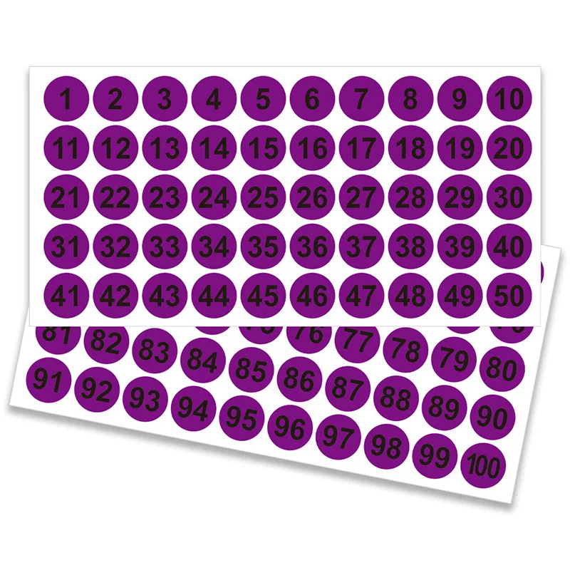 1-100 Round Colored Labels 1 Inch Self Adhesive Vinyl Number Decals For Office Inventory Storage Bins Consecutive Number Sticker