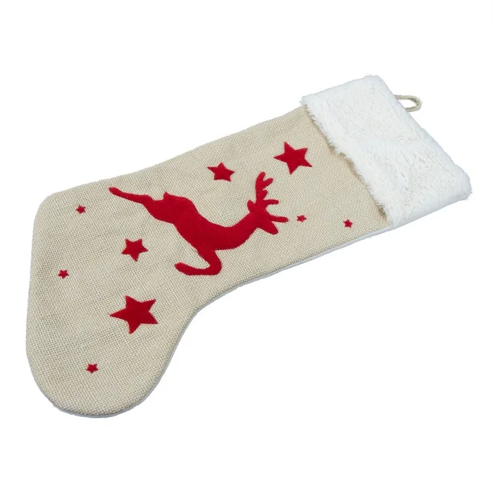 
Promotional Socks Jute Burlap Exquisite Embroidery Plush Reindeer Handmade Holiday Decor 