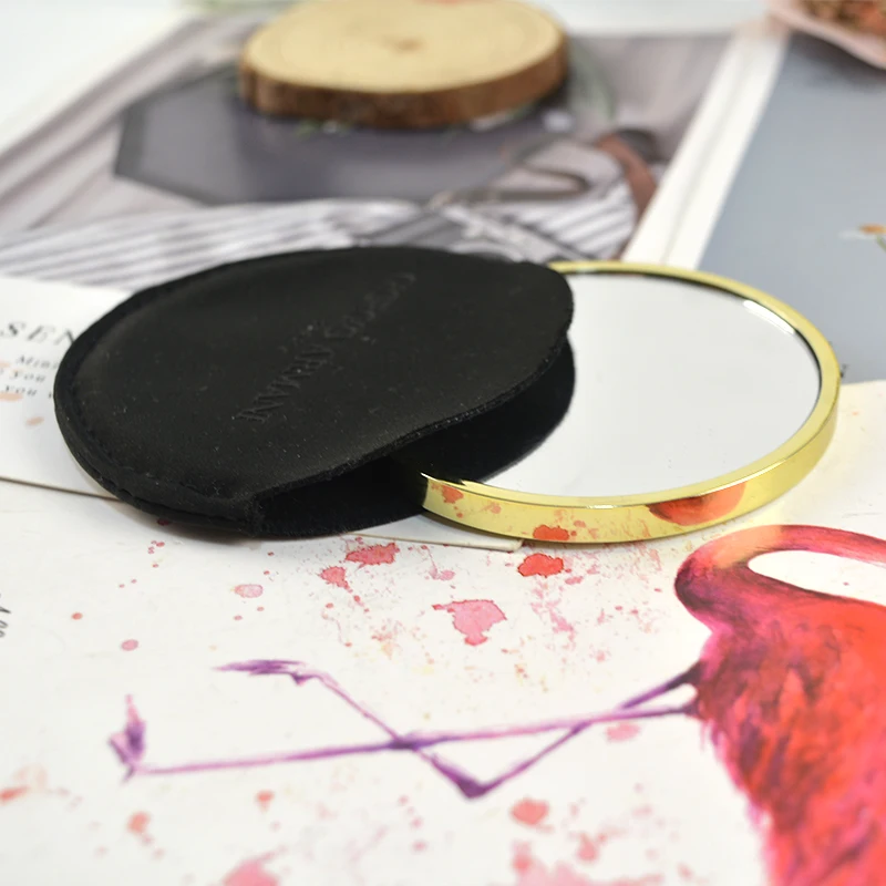 Custom Print Logo Small Vanity Mirror Cute Metal Pocket Round Mini Make Up Round Gold Mirror For Makeup