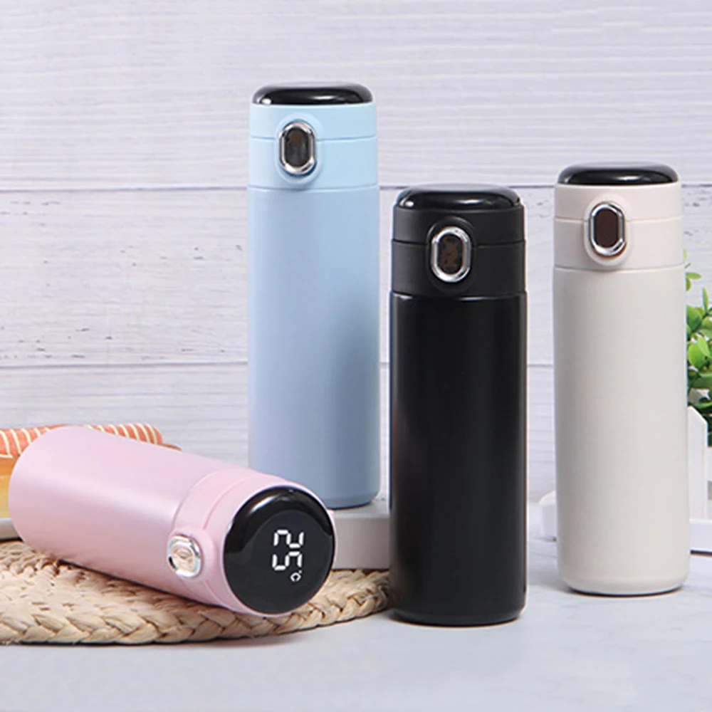 Replaceable Battery LED Temperature Display Stainless Steel Bounce Cup Vacuum Tumbler Pop Up Lid Coffee Mug Pea Thermos