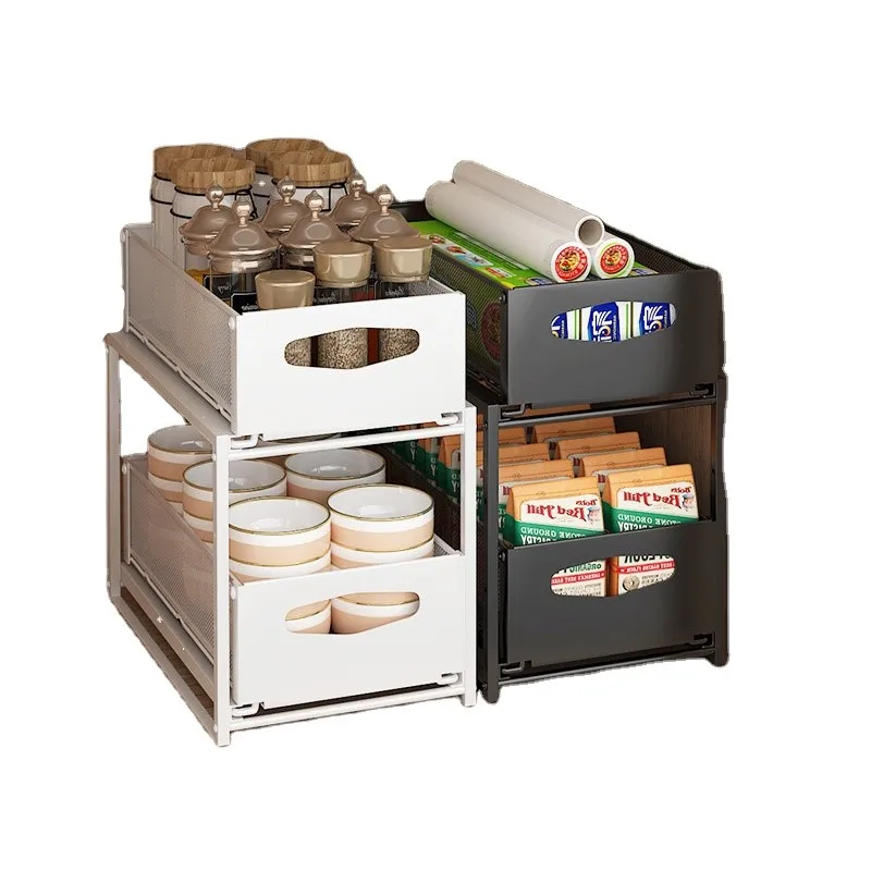 Kitchen Under the Sink Two Layers Drawer Type Corner Shelf Storage Rack pull out spice rack drawer organizer for cabinet