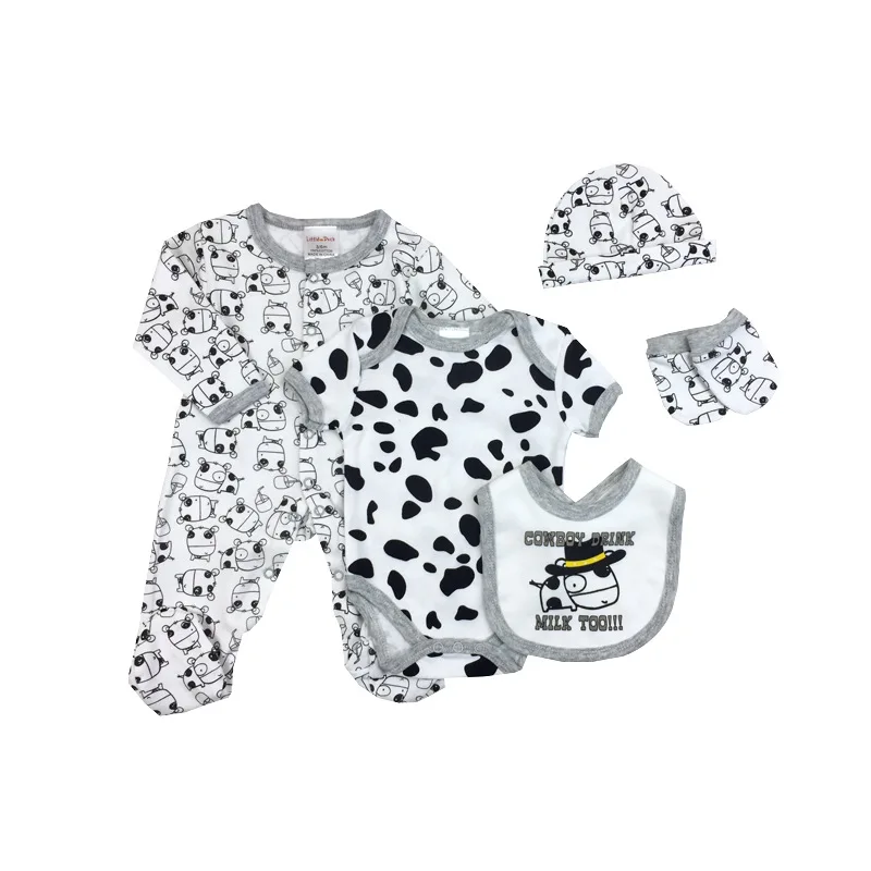 0-3 Months Organic Cotton Newborn Baby Clothes Long Short Romper Mittens Hat Bibs Baby Rompers Gift Set For Boys Girls