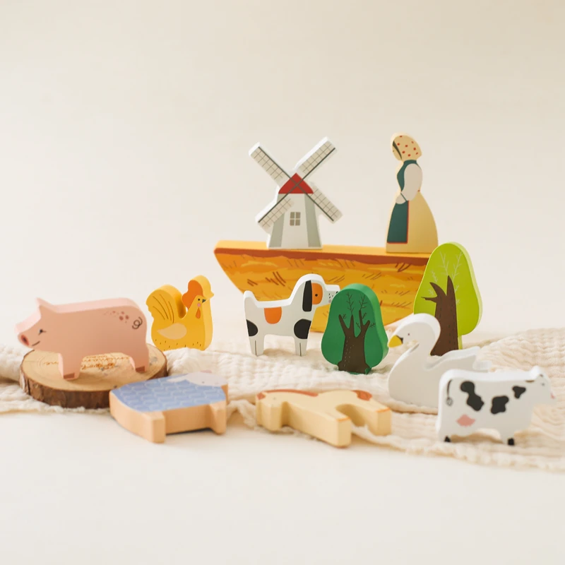 New Selling Stacked Wooden Educational Toys Farm-Balanced Play Set for 2-4 Years Fun Preschool PC Material for Boys