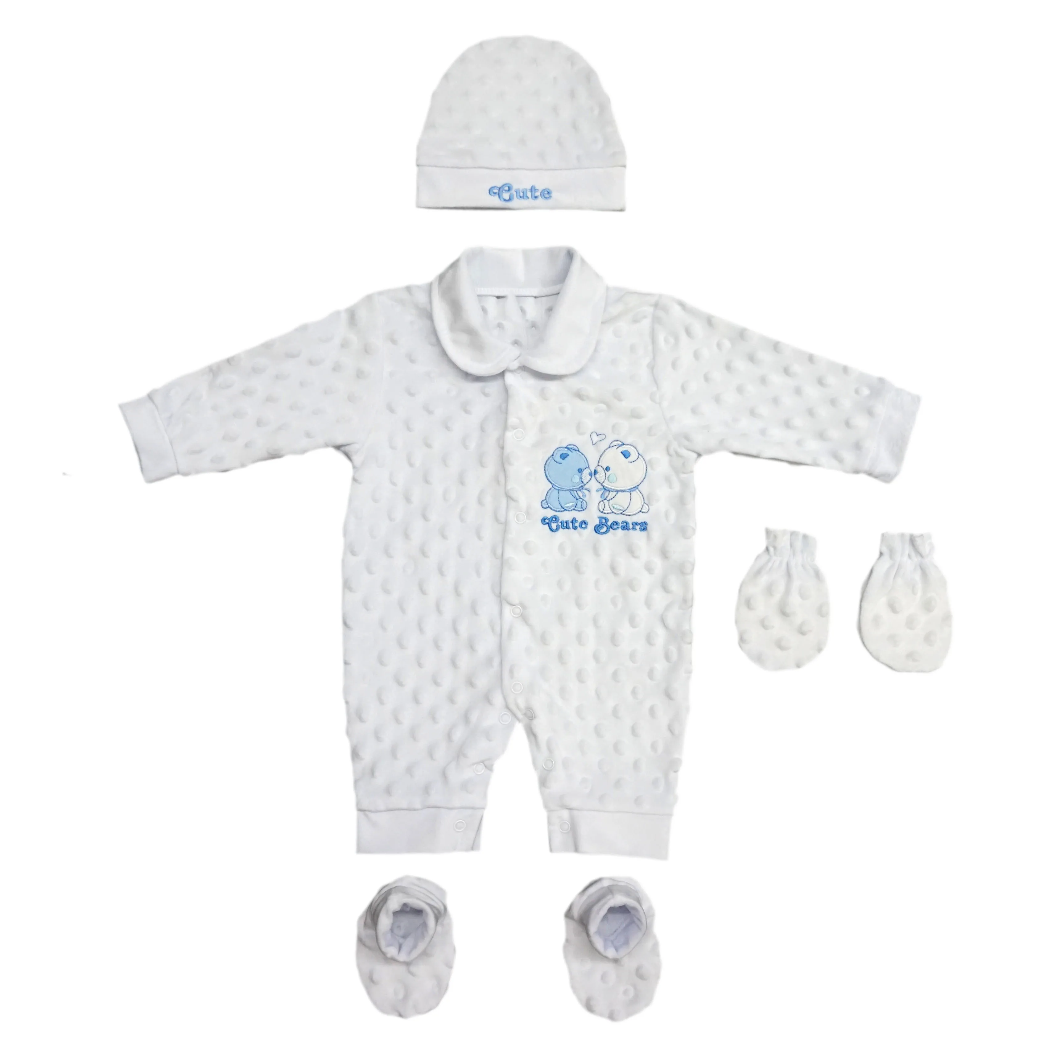 Baby item order 2023 newborn sleepsuit 4 pc set white bubble rompers hat and mittens and socks set