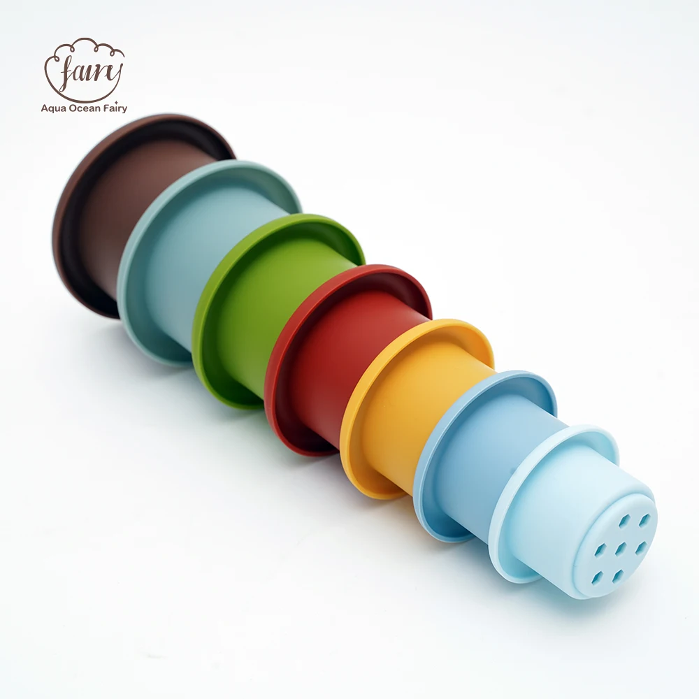 2024 Hot Sale Silicone Stacking Cup Stackable Educational Toy Soft silicone Baby Stacking Cups Bath Toy