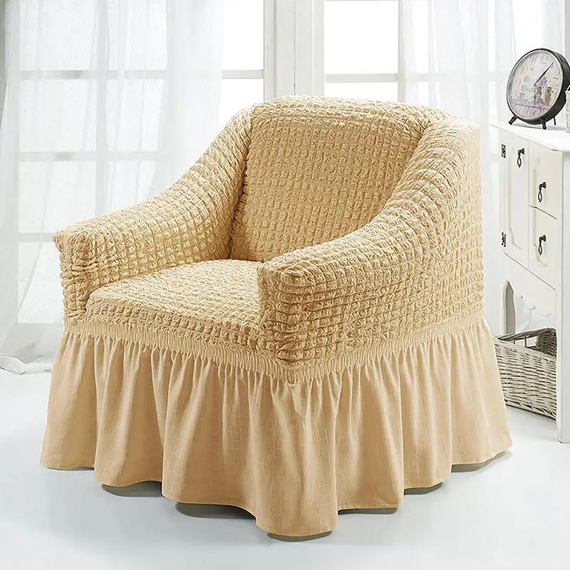 Jacquard Sofa Cover with Skirt Popcorn Plaid Sofa Slipcover European Style Armchair Couch Covers Living Room Protector Furniture