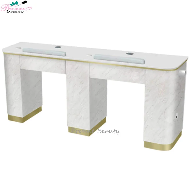 Light luxury nail shop manicure table marble and golden feet single and double nail table with vent