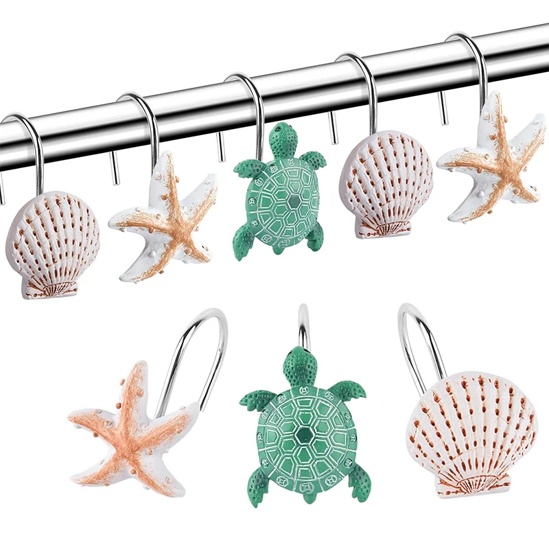 Fashionable lovely cartoon animal shower curtain hooks sea animal resin decorative shower curtain hooks