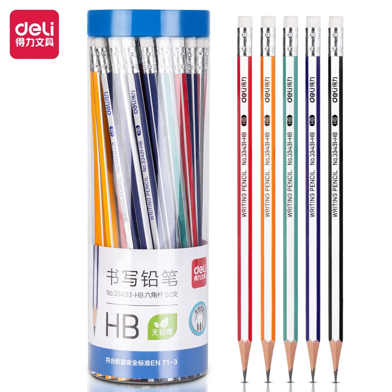 Deli 33433 High quality HB Pencil Custom Engraving Name Exam Special Writing 2B Pen with Head Drawing Pencil Student Prizes