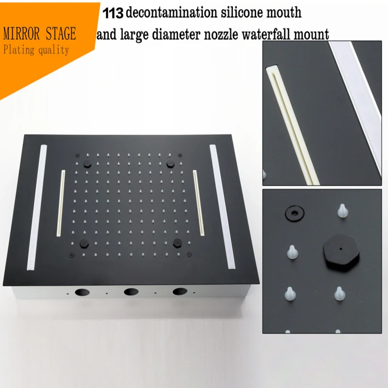 Bathroom LED Shower System Large Waterfall Rainfall Shower Panel with Square Body Spray Jet