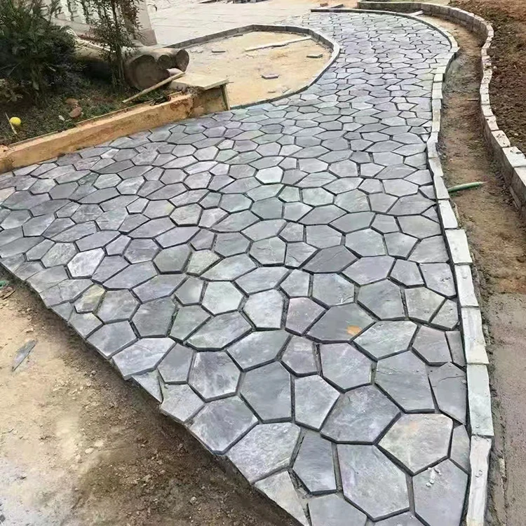 Natural Black Culture Stone Rusty Slate Irregular Courtyard Garden Square Paving Stone Outdoor Ice Crack Crushed Tile