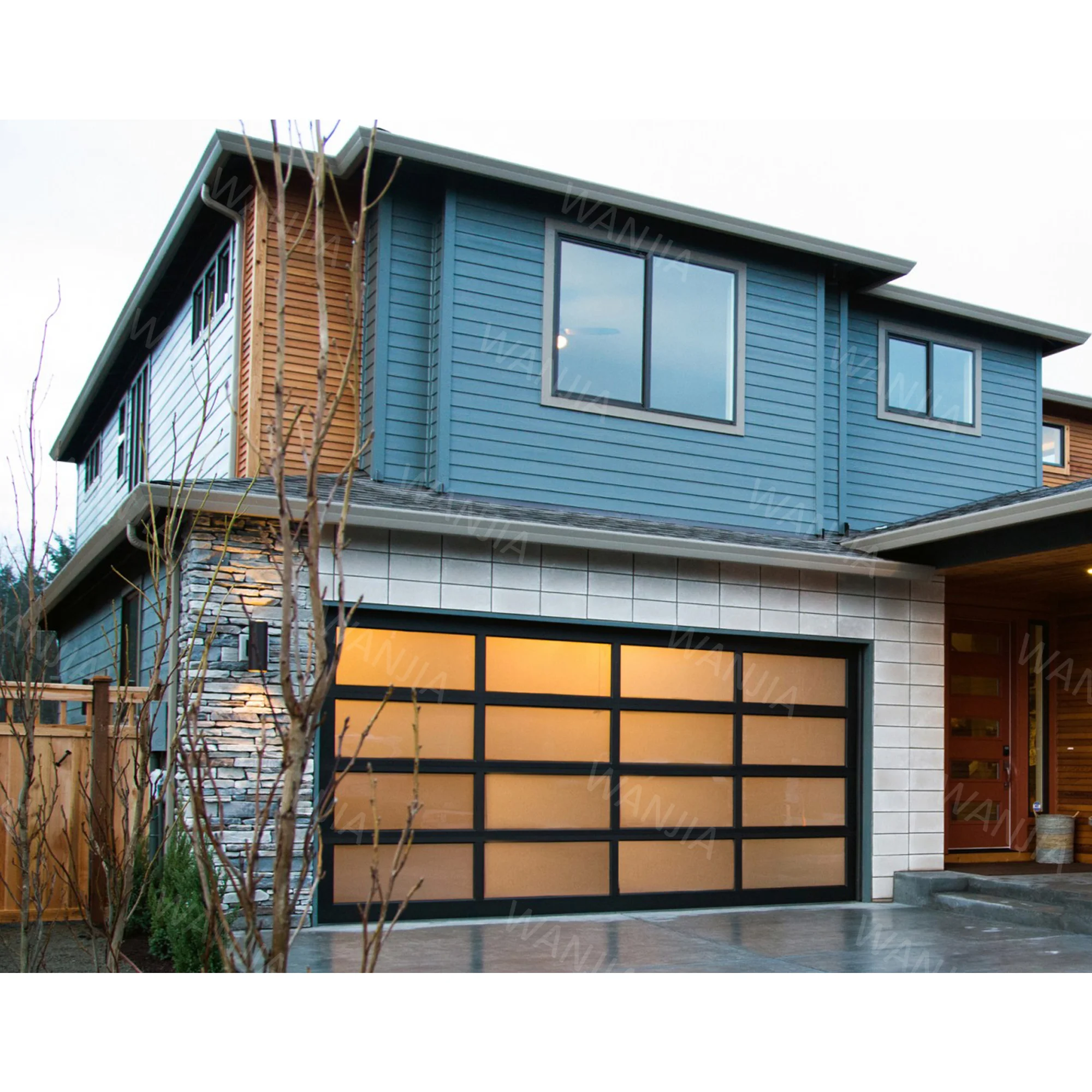 WANJIA наружная алюминиевая дверь для гаража в современном минималистичном дизайне ударопрочная стеклянная