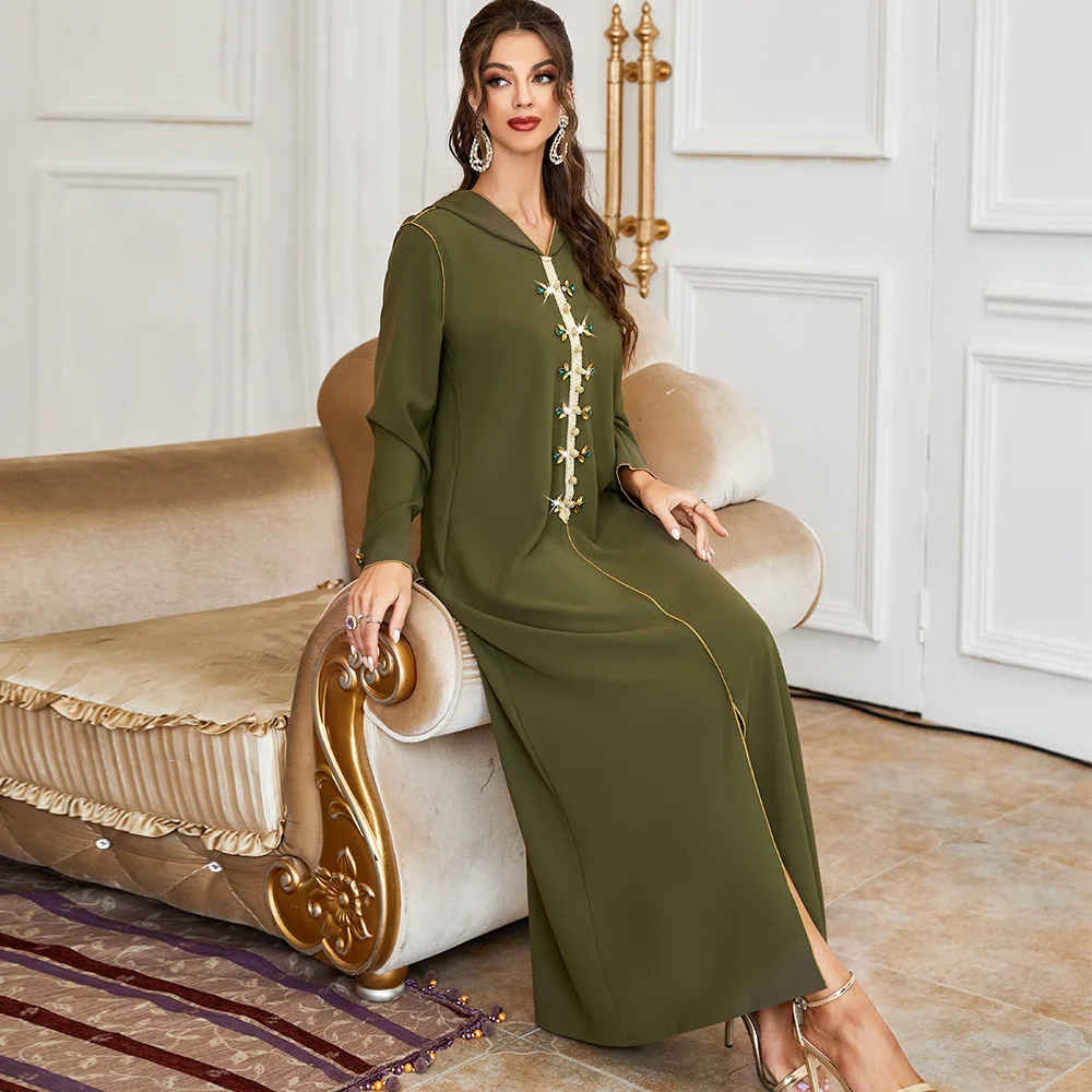High quality hooded Arabic Moroccan kaftan ethnic clothes Islamic dress