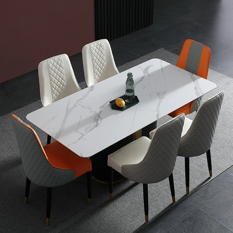 Foshan wholesale Nordic furniture black and gold metal low fee white stone marble top Turkish dining table and chairs