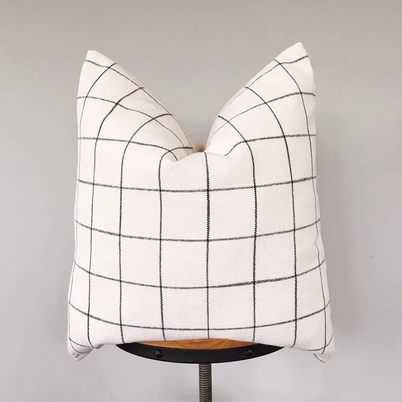 Farmhouse Classic Modern Natural Check Pillow Cover