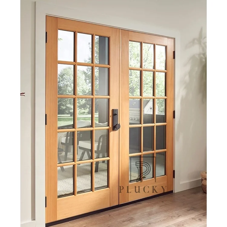 Hot sale double leaf solid wood entrance door with glass for villa