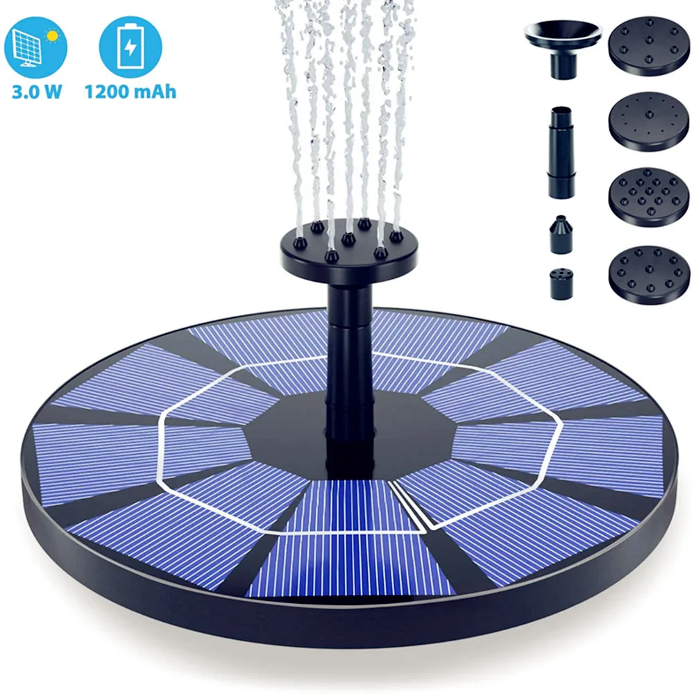 Free Standing Portable Floating 3W Solar Water Fountain Pump For Bird Bath Garden Pool Outdoor With Battery Backup